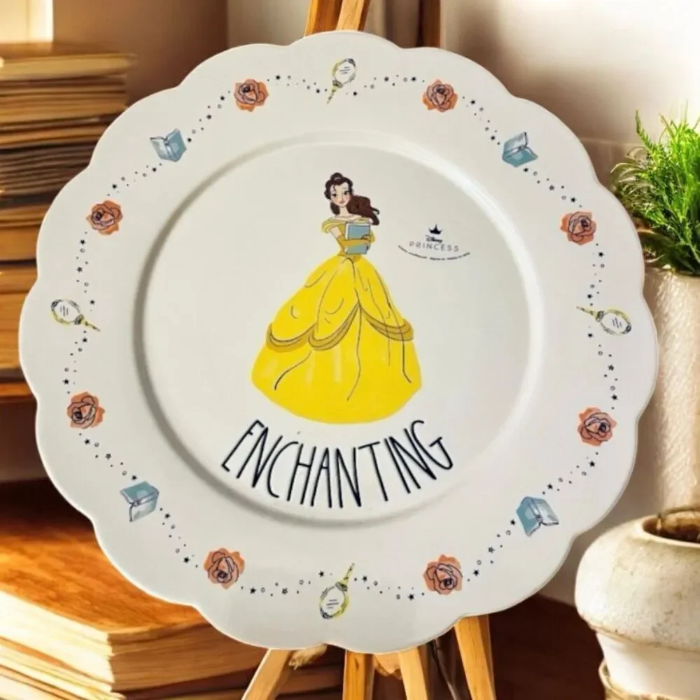 NWT Set Of 2 Rae Dunn Disney 11”Belle Enchanting Scalloped Ceramic Dinner Plates